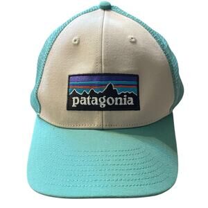 Patagonia P6 Mountain Logo Teal Mesh Trucker Snapback Hat Outdoor Cap